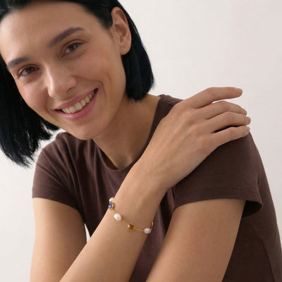 Elegant Sapphire & Pearl 9KT Gold Bracelet