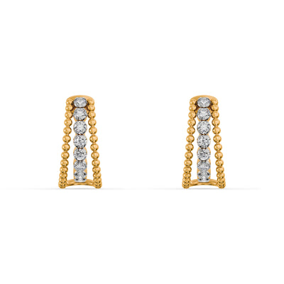 Triple Row Beaded 9KT Gold Laboratory Grown Diamond Earrings
