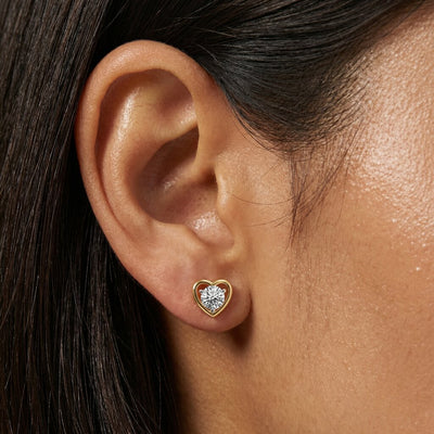 Heart Solitaire 9KT Gold Laboratory Grown Diamond Stud Earrings