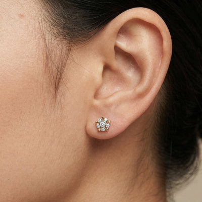 Regal Flower 9KT Gold Laboratory Grown Diamond Stud Earrings