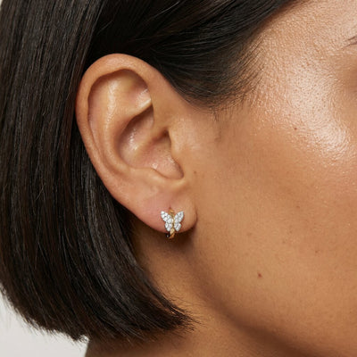Cute Butterfly 9KT Gold Laboratory Grown Diamond Hoop Earrings
