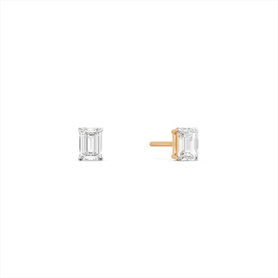 Emerald Solitaire 9KT Gold Laboratory Grown Diamond Stud Earrings