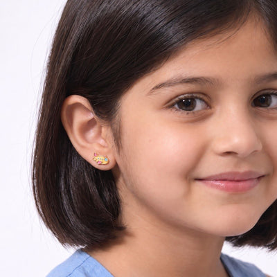 Playful Aeroplane 9KT Gold Stud Earrings for Kids