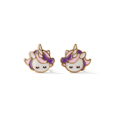 Cheerful Unicorn 9KT Gold Stud Earrings for Kids