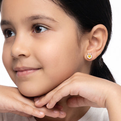 Cheerful Daisy 9KT Gold Stud Earrings for Kids