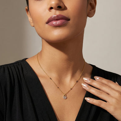 Halo Teardrop Glow 9KT Gold Laboratory Grown Diamond Mangalsutra