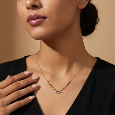 Crescent Bond 9KT Gold Laboratory Grown Diamond Mangalsutra