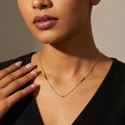 Classic Wave Glow 9KT Gold Laboratory Grown Diamond Mangalsutra