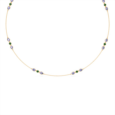 Emerald and Tanzanite 9KT Gold Necklace