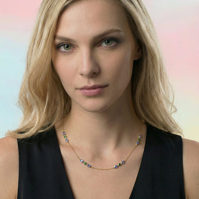 Emerald and Tanzanite 9KT Gold Necklace
