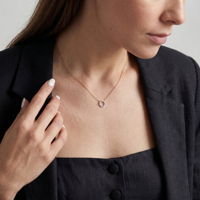 Glittery Circle 9KT Gold Laboratory Grown Diamond Necklace