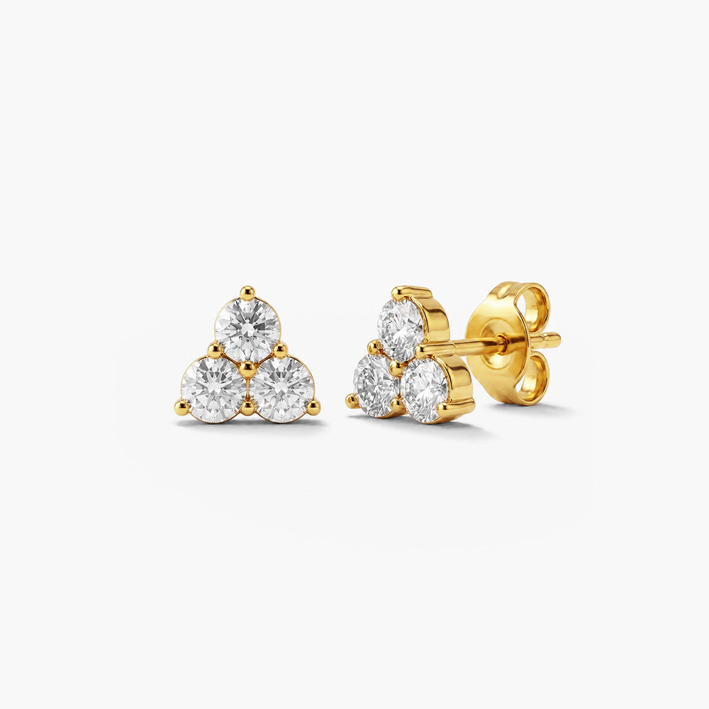 Trinal Solitaire Stud Earrings