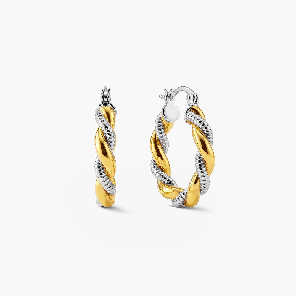 Golden Silver Twisted Hoop Earrings