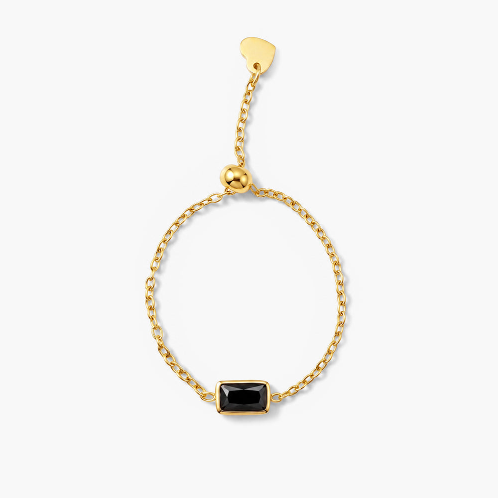 Dainty Black Stone Adjustable Chain Ring