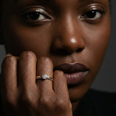 Halo Pinwheel 9KT Gold Laboratory Grown Diamond Ring