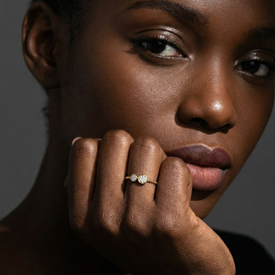 Double Diamond Beaded 9KT Gold Laboratory Grown Diamond Ring