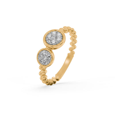 Double Diamond Beaded 9KT Gold Laboratory Grown Diamond Ring
