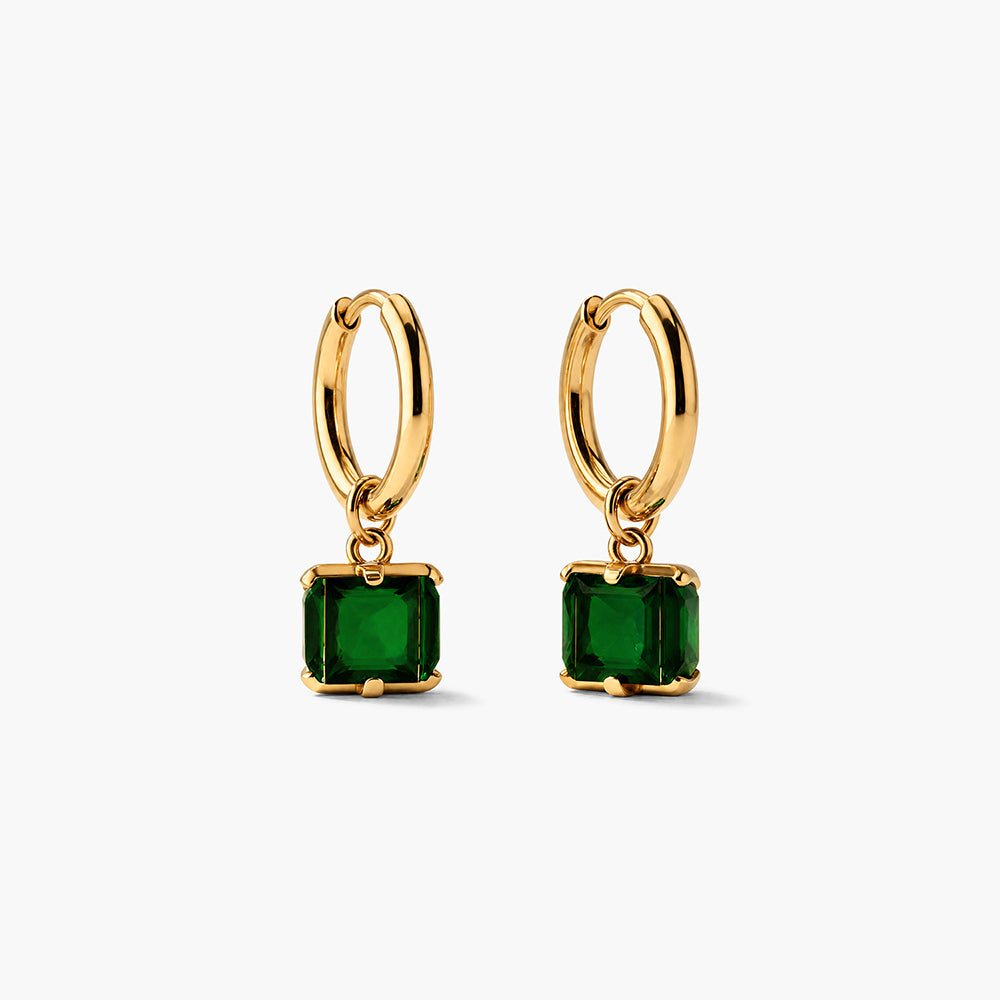 Emerald Drop Hoop Earrings