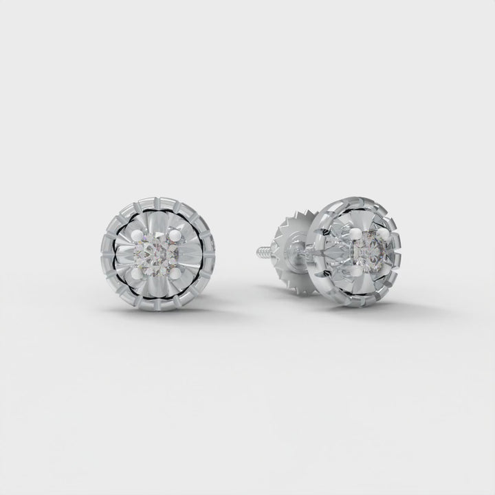 Halo Round 925 Sterling Silver Lab Grown Diamond Stud Earrings - 3